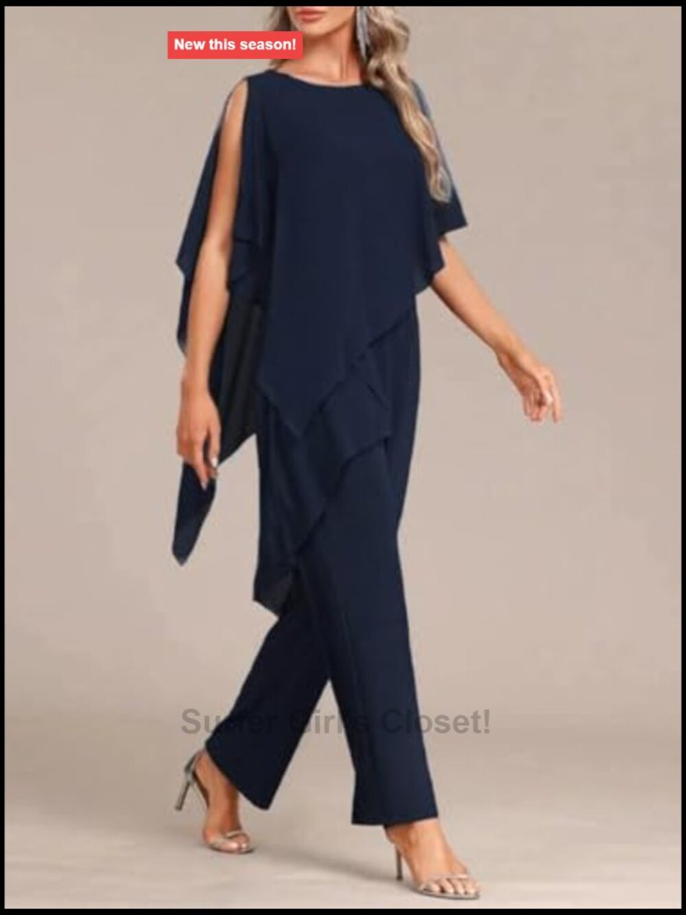 2 Piece Chiffon Dressy Pants Suit Set Mother of Bride Wedding Guest Outfits - Picture 5 of 7